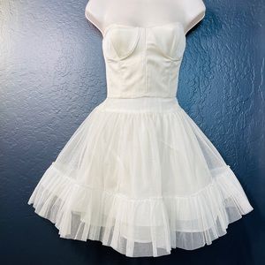 Jill Stuart Bustier Corset Dress Ivory Strapless Short Tulle Skirt $1000 Sz 2